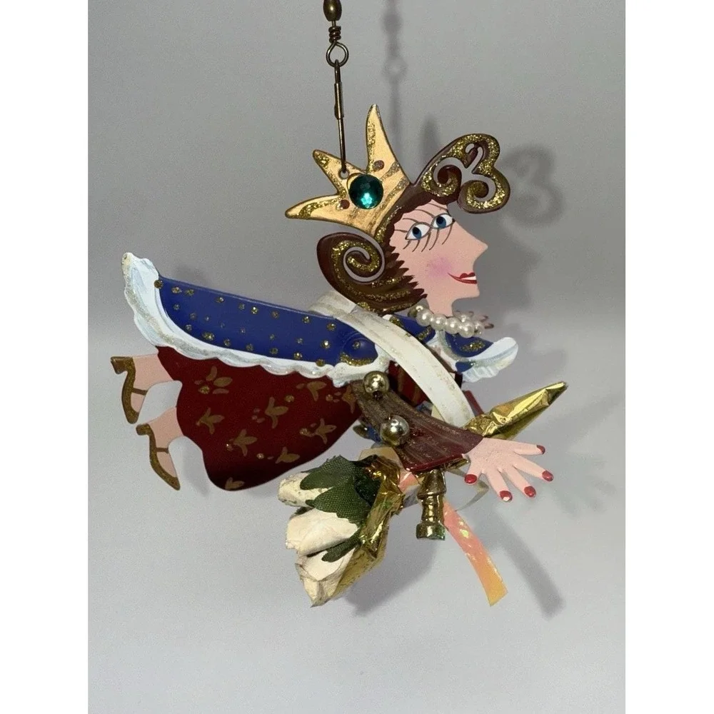 Vintage Kurt Adler Flying Queen Ornament Mixed Media Wood Metal Pearls RARE Y2K‎